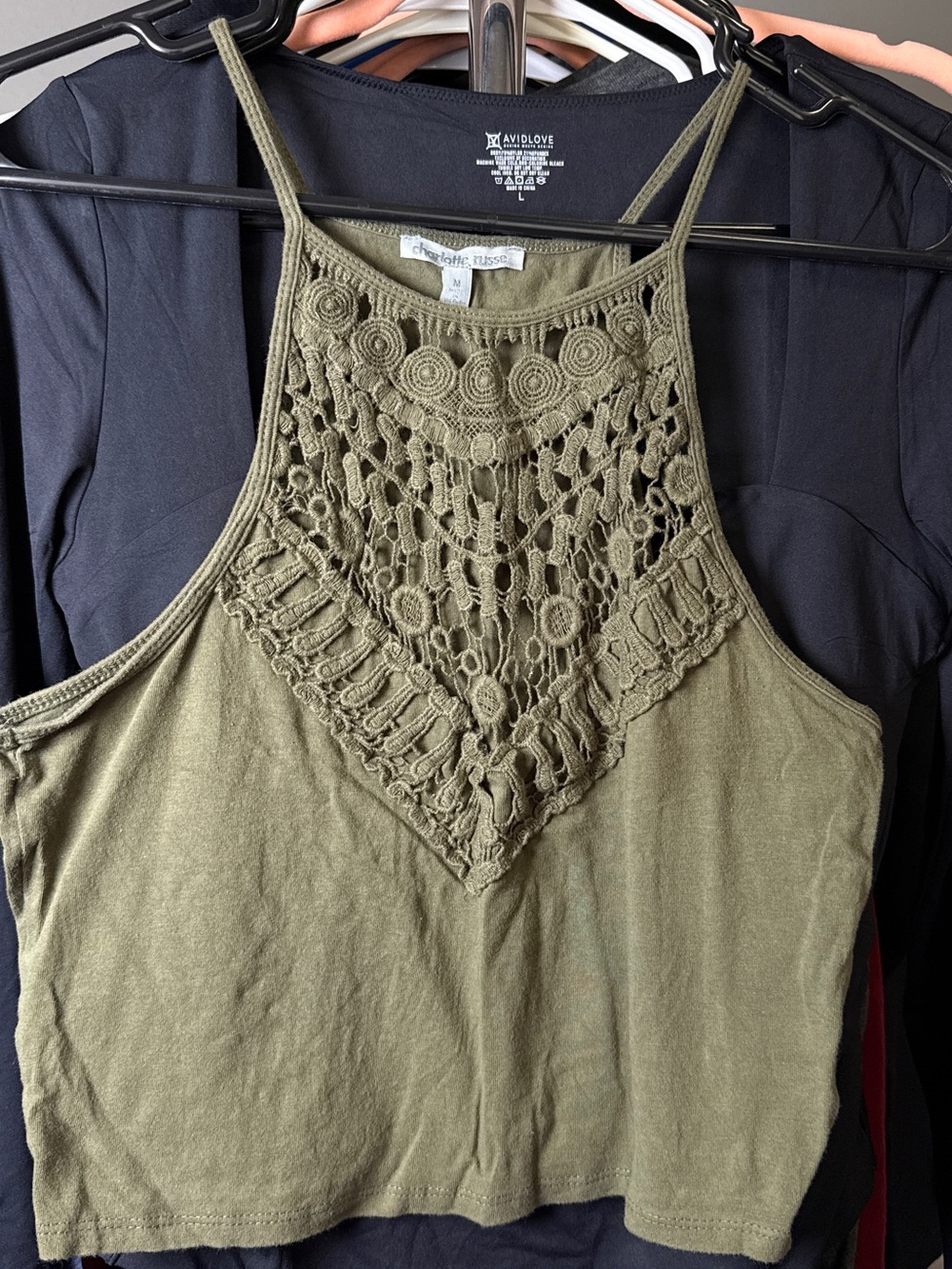 Charlotte Russe Olive Crochet Halter Camisole